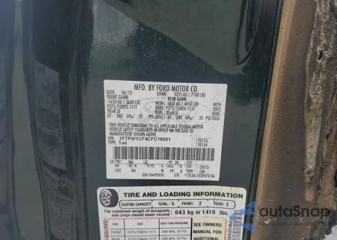 2012 Ford F150 Supercrew from USA, damaged, VIN 1FTFW1CF4CFC16921